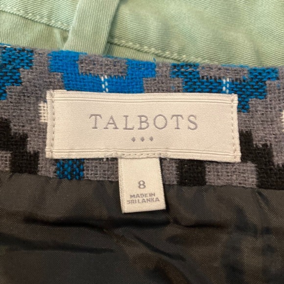 Talbots Skirt Womens Sz 8 Gray Blue Geometric Wool Pencil Lined Back Zip - Picture 6 of 10
